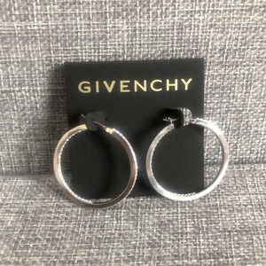 NWT! Givenchy Medium Pave Hoop Earrings 1-1/4th, SilverTone.